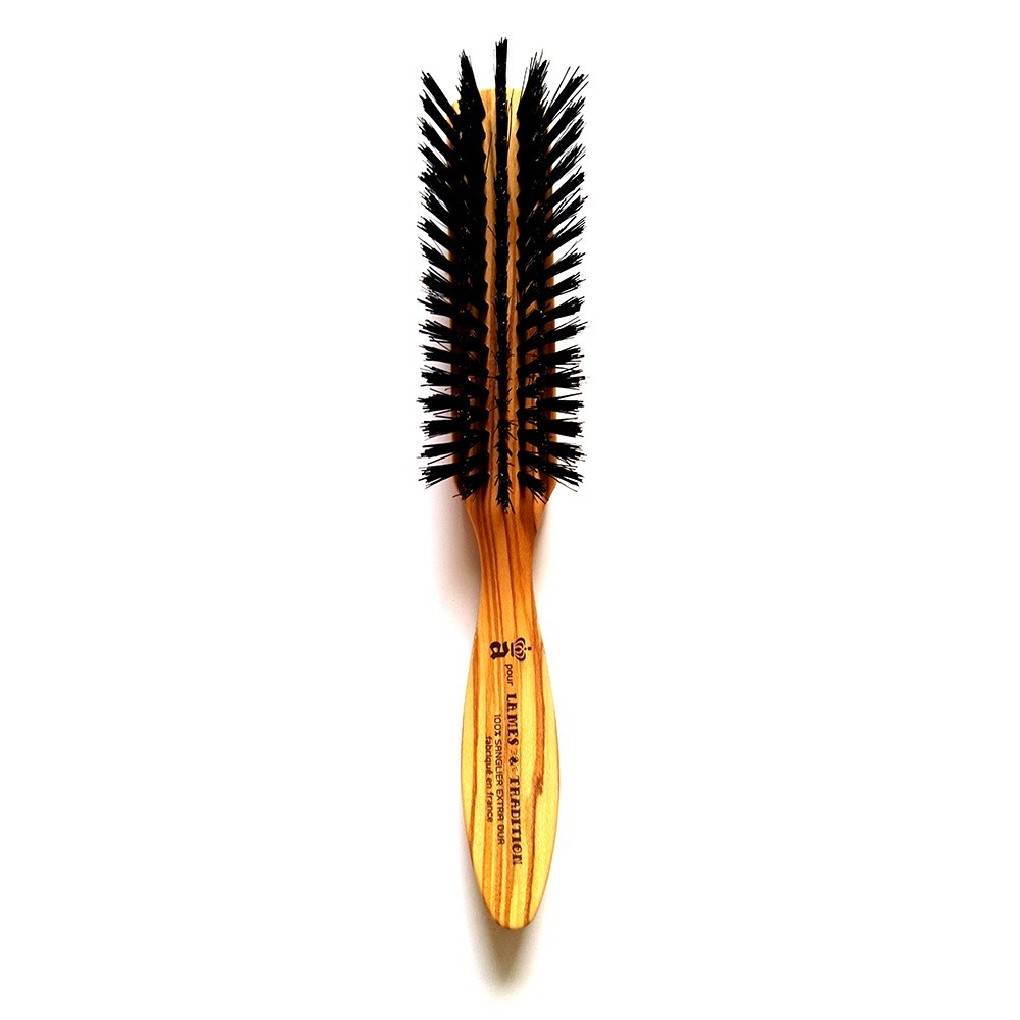 Round hair brush olive wood boar bristle